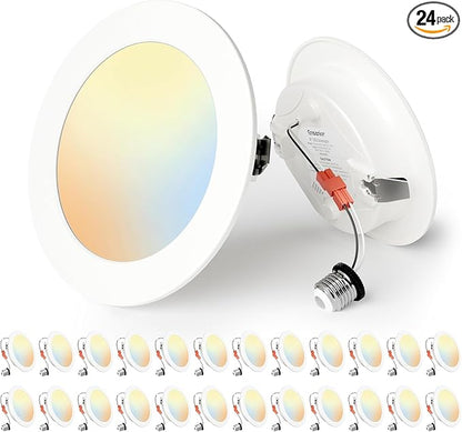 Ensenior 4 Inch LED Recessed Lighting 24 Pack, Dimmable Flat LED Can Lights, 5CCT Adjustable Color Temperature (2700K-5000K), 7W=77W 700LM, IC & Damp Rated, ETL&FCC Certified