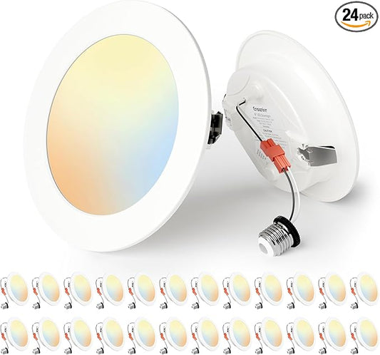 Ensenior 4 Inch LED Recessed Lighting 24 Pack, Dimmable Flat LED Can Lights, 5CCT Adjustable Color Temperature (2700K-5000K), 7W=77W 700LM, IC & Damp Rated, ETL&FCC Certified