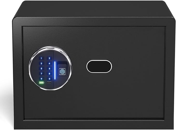 Grimtron 20LB Biometric Safe with Fingerprint Lock, 3-8 Digit PIN | 0.80 cu.ft. Safe with Silent Mode & LED & Backlit Keypad , 6.7M Combinations, Metal Knob, Removable Shelf & Easy Installation