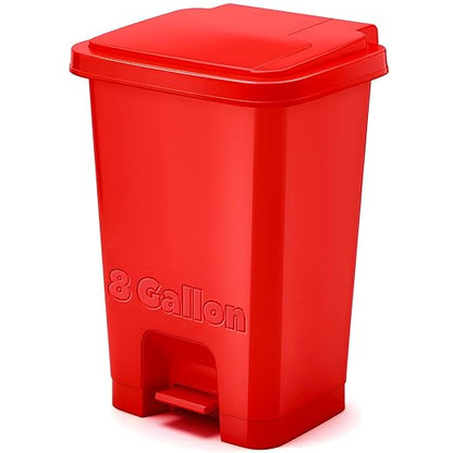 1pcs Red Step on Trash Can Hands-Free Waste Bin with Odor Control Lid Touchless Sanitary Use Garbage Can for Lab Dental Home Clinic Office (8 Gallon)