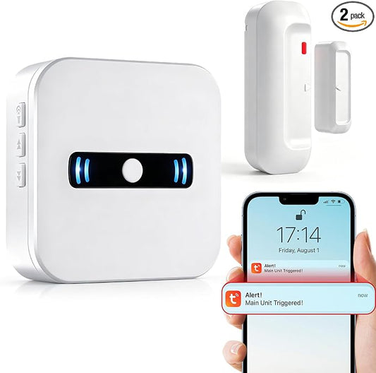 Door Chime Daytech Wi-Fi Door Sensor Alarm with Phone Notifications Chime for Business/Home/Office/Store When Entering, Door Open Chime Alarm for Kids/Home Safety ,20 Ringtones，Supports App Control.