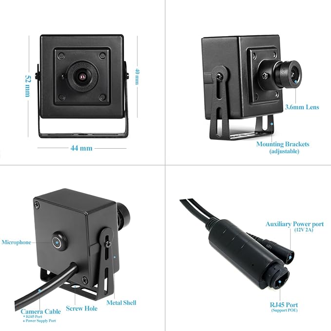 5MP POE Mini IP Camera, Built in Microphone, UltraHD Indoor Small Security Camera with Audio, 3.6mm Lens(75° FOV), H.265/H.264, Smart Phone/PC App (I706-P-A)