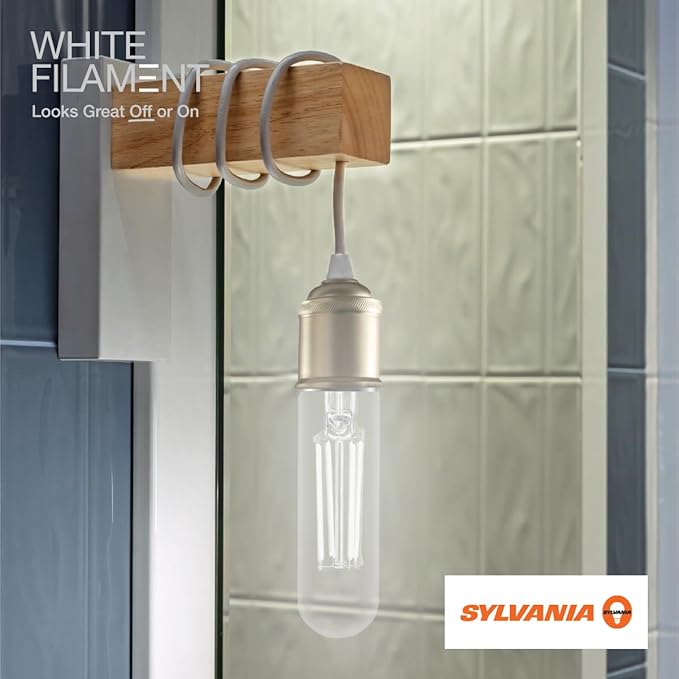Sylvania T10 Clear LED White Filament Bulb, 7.5W, Dimmable, 800 LMS, Medium Base, 5000K, Daylight - 1 Pack (42265)
