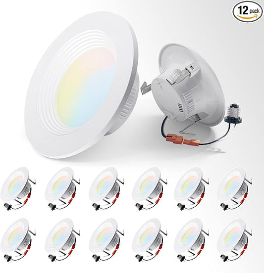 ASD 12 Pack 4 Inch Retrofit LED Recessed Light - 9W 2700K-5000K 700LM Retrofit LED Recessed Lighting 4 Inch, Dimmable Recessed Lights, Wet Rated Baffle Trim Can Lights, UL
