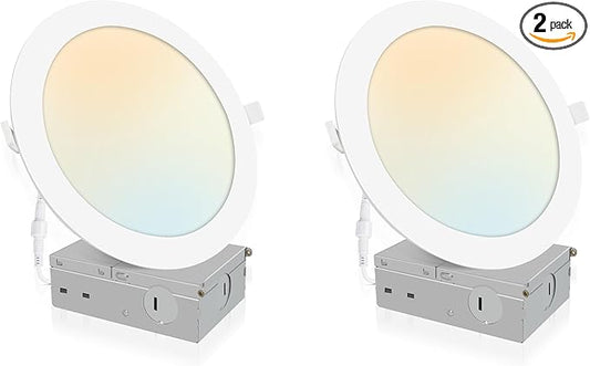 2 Pack Recessed Lighting 7 Inch with Junction Box, 5CCT 7 Inch LED Recessed Lights Dimmable 2700K/3000K/4000K/5000K/6000K, 16W 1300lm Ultra Thin Recessed Lighting - ETL and Energy Star Certified