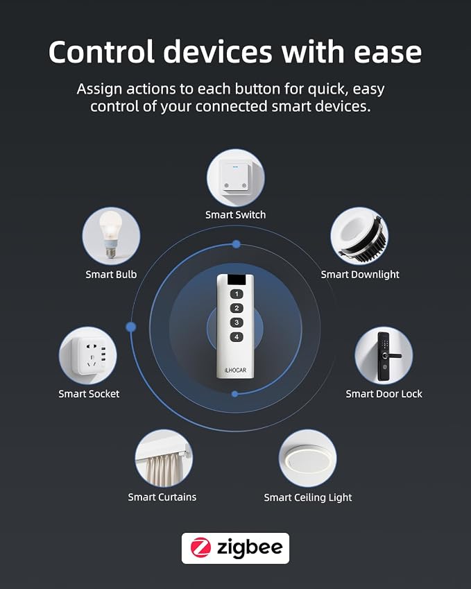Zigbee3.0 Smart Button, Smart Controller with 4-Way Remote Control Button Switch ZigBee Remote, Need Zigbee Hub Work with Tuya Smart