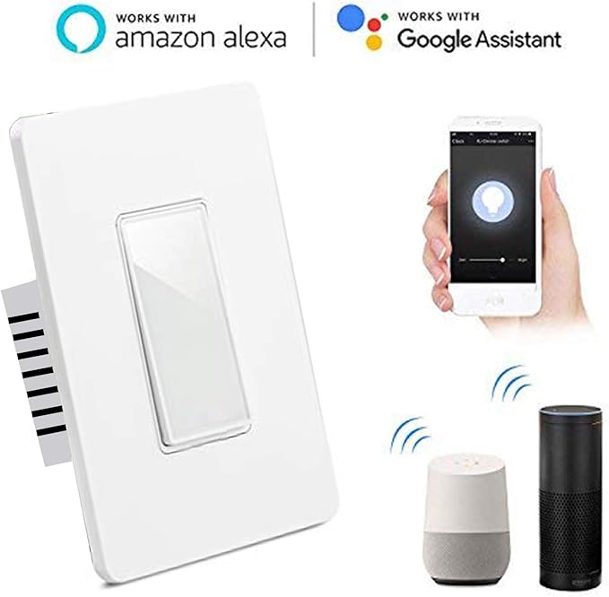 WiFi Smart Light Switch, Smart Switch Button, Compatible with Alexa and Google Home, Remote/Voice Control with Timing Funtion, No Hub Required,Neutral Wire Needed