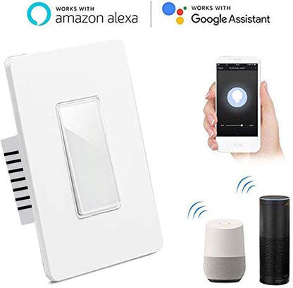 WiFi Smart Light Switch, Smart Switch Button, Compatible with Alexa and Google Home, Remote/Voice Control with Timing Funtion, No Hub Required,Neutral Wire Needed