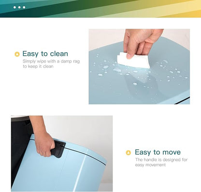 FDW | 13 Gallon Trash Can with Lid | Blue | Fingerprint-Proof | Made of Brushed Stainless Steel | Soft-Close Step Pedal | Hands-Free Use | Easy to Clean | for Kitchen, Office, Bathroom