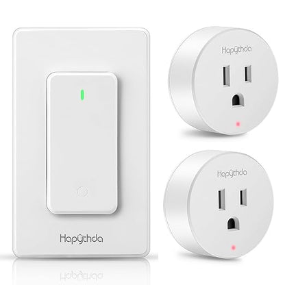 Remote Control Outlet, Wireless Wall Mounted Light Switch, 15A/1500W Remote Outlet for Light & Small Electrical Appliance, 300 Feet RF Range, Anti-Surge 4000V, 1 Remote and 2 Outlets