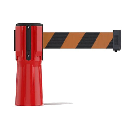 Trafford Industrial 11 ft Cone-Mounted Retractable Belt Barrier Red Case with Black and Orange Diagonal Belt