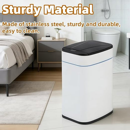 Garbage Can with Lid, Intelligent Sensor Opening and Closing, Small Garbage Can for Living Room, Bedroom, Kitchen and Bathroom (2, Square White)