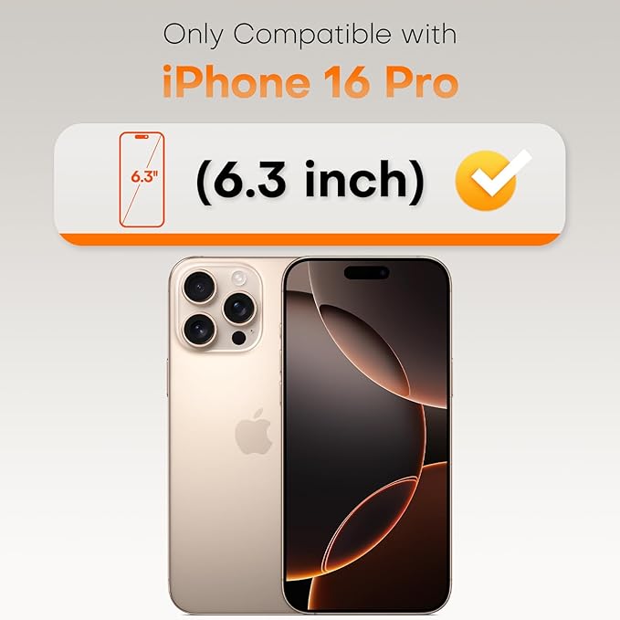 TOCOL for iPhone 16 Pro Screen Protector 9H Hardness Military Grade Shatterproof HD Tempered Glass Full Coverage Easy Installation Case Friendly 2 Pack