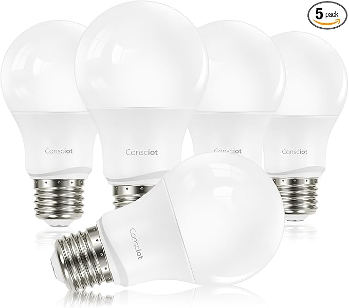 Consciot A19 LED Light Bulb,100W Equivalent,14W 5000K Daylight White,E26 Base,1500 Lumens Non-Dimmable,Energy Efficient LED Light Bulbs,UL Listed for Home Lighting,5-Pack