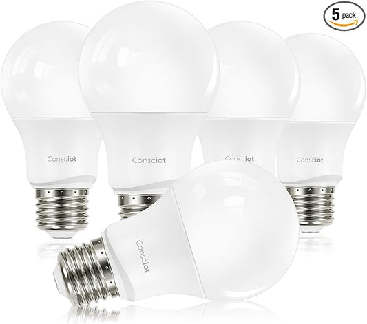 Consciot A19 LED Light Bulb,100W Equivalent,14W 5000K Daylight White,E26 Base,1500 Lumens Non-Dimmable,Energy Efficient LED Light Bulbs,UL Listed for Home Lighting,5-Pack