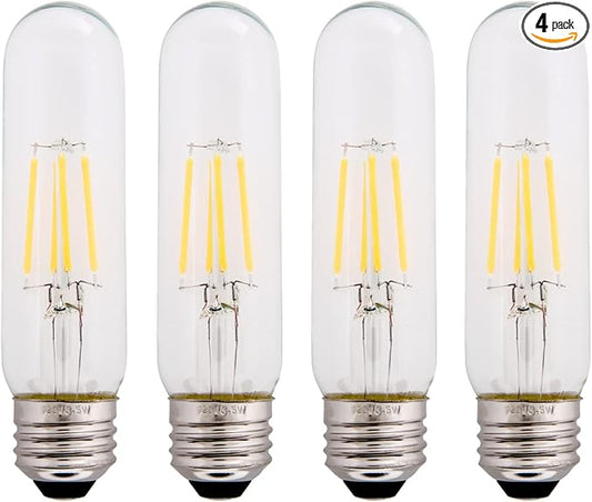 Creative Hobbies Clear 3.5W LED T10 Tubular Light Bulb - Nickel Plated E26 Medium Base (40 Watt Equivalent) | 4 Pack