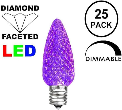 Novelty Lights 25 Foot C7 LED Outdoor Lighting Patio Christmas String Lights, Purple, White Wire, 25 Bulbs