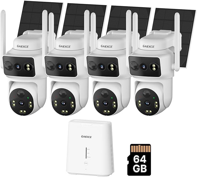 Solar Dual Lens Security Cameras Wireless Outdoor, Home Dual Lens Security Camera System, No Subscription, 2.4G & 5G WiFi 4MP Night Vision, 64G SD Local Recording Expandable to 10CH