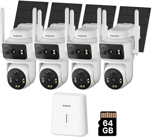Solar Dual Lens Security Cameras Wireless Outdoor, Home Dual Lens Security Camera System, No Subscription, 2.4G & 5G WiFi 4MP Night Vision, 64G SD Local Recording Expandable to 10CH