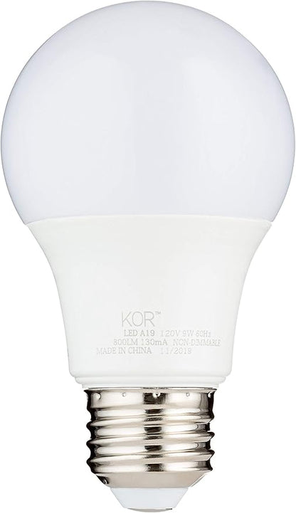 KOR 6 Pack A19 LED Light Bulb, 60W Equivalent, 4000K Cool White, 800 Lumens, Efficient 9 Watt Replacement Bulbs with E26 Standard Base, 15000 Long Life Hours, Non-Dimmable, 80+ CRI, UL Listed