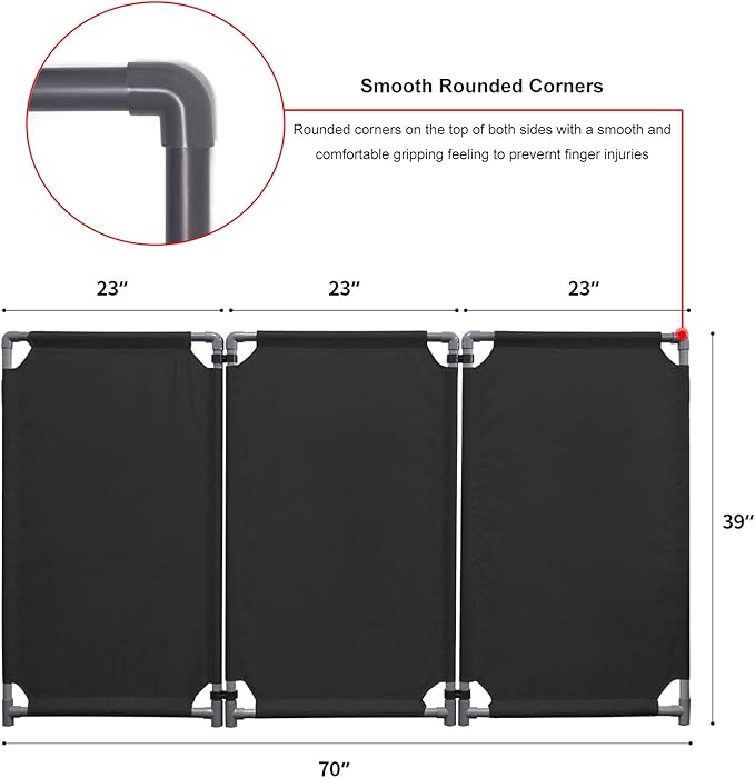 3 Panels Safety Barricade 5.8FT Foldable Security Sign Barrier Gate with Heavy Duty PVC Frame High Visibility Caution Symbol Crowd Control Restricted Area Pedestrian Barricade Traffic Fence Black
