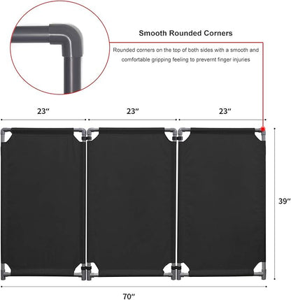 3 Panels Safety Barricade 5.8FT Foldable Security Sign Barrier Gate with Heavy Duty PVC Frame High Visibility Caution Symbol Crowd Control Restricted Area Pedestrian Barricade Traffic Fence Black