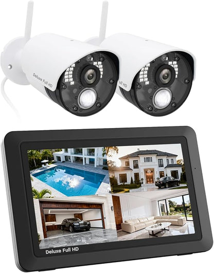 CasaCam GuardianCam Deluxe | 2 1080p Cameras and one 7" Touchscreen Monitor | Wireless Camera System | AC Powered, Two-Way Audio, Free APP, 32GB SD Card and Battery Installed, Model VS5802