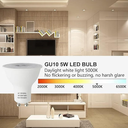 haraqi 6 Pack GU10 120V 5W LED Bulb, 400LM 5000K Daylight White Natural Light, 50W Equivalent Reflector Flood Replacement Light Bulbs for Kitchen Hood,Ceiling Fan,Table Lamps