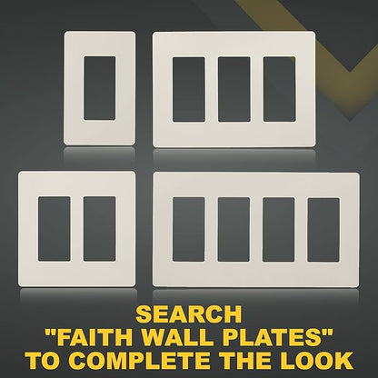 Faith Electric 3-Gang Decorator Screwless Wall Plate Child Safe Outlet Covers, 4.68"H x 6.6" L, Fits GFCI, USB Receptacles, Dimmers, and Lighting Controls, ETL Listed, Almond