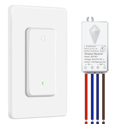 NineLeaf Wireless Light Switch and Receiver Kit,1300FT RF Range,No Wiring,No Interference,Programmable & Expandable Remote Control Wall Switch for Ceiling Light, Fans, Lamps
