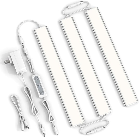 ASOKO Under Cabinet Led Light Plug in, Dimmable Daylight White 4000K, 3 Pack 12 inch Linkable Under Counter Lights 1500lm for Kitchen, Shelf, Workbench, Cupboard, Upgrade ETL Listed Plug 24V
