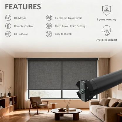 Motorized Roller Shade Motor 35mm, DC24V Electric Tubular Motor for Zebra Blinds, Smart Blinds Retrofit Kit with Remote, Quiet Brushless Copper Motor (10 N.m for Φ40mm (1.57") Round Tube)
