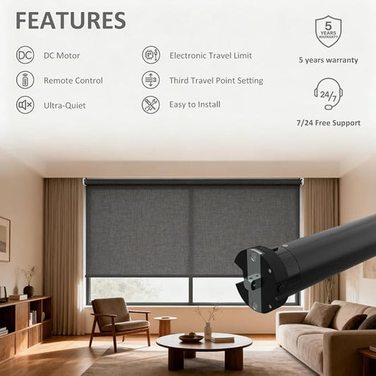 Motorized Roller Shade Motor 35mm, DC24V Electric Tubular Motor for Zebra Blinds, Smart Blinds Retrofit Kit with Remote, Quiet Brushless Copper Motor (6.0 N.m for Φ50mm (2") Groove Tube)