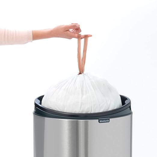 Brabantia Press-Top Kitchen Trash Can with Flat Back | Platinum | 10.6 Gallon / 40L | Home Trash Can with Soft-Touch Stay-Open Lid & Removable Inner Bucket | Fits Flat Against Walls | + Trash Bags