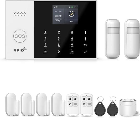 PGST Home Security Systems with LCD Touch Screen,Wireless Burglar Alarm System,Loud Siren,Door and Motion Sensors,4G/Tuya App Remote Control,Work with Alexa/Google (12 PCS)