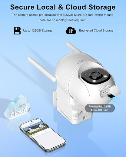 4G LTE Solar Cellular Security Camera Outdoor Wireless, 24/7 Continuous Recording, Auto Tracking, AI Detection, 15000mAh Battery and 8W Solar Panel, with SIM Card and 32GB SD Card, No WiFi