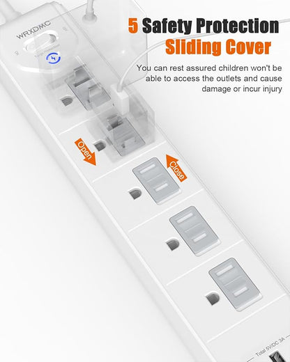 2 Prong Power Strip, WRXDMC 2 Prong to 3 Prong Outlet Adapter, 5ft Extension Cord with Polarized Plug, 1680J Surge Protector, 5 AC Outlets & 3 USB, Wall Mountable, Ideal for Non-Grounded Outlets