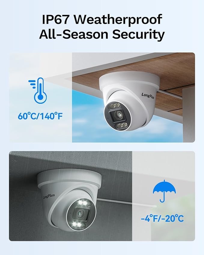 4K POE Security Camera System Outdoor, 8MP Smart Cameras System for Business Home, with AI Motion Detection, 12MP NVR with 2TB HDD for 24/7 Recording