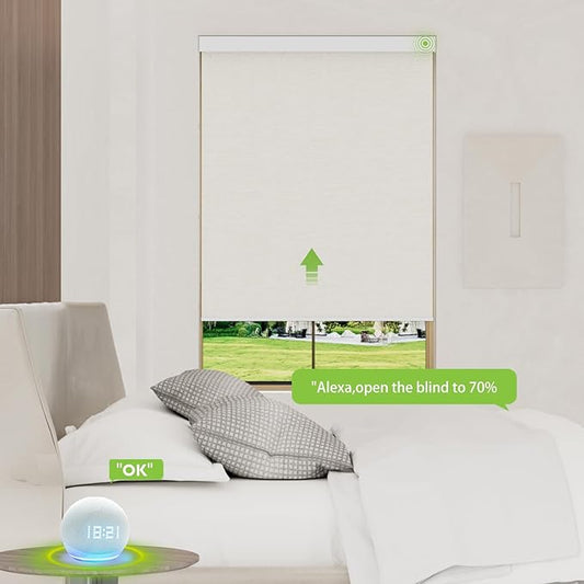 Motorized Blinds with Remote，100% Blackout Smart Blinds Motorized Roller Shades Compatible with Alexa Automatic Blinds for Windows Electric Window Blinds Customized Size Forsted Noir
