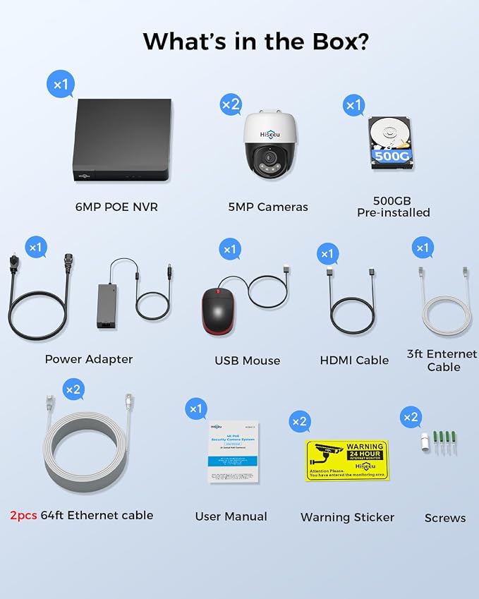 Hiseeu 6MP PoE Secuirty Camera System,2PCS 5MP PoE Wired Security Cameras