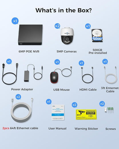 Hiseeu 6MP PoE Secuirty Camera System,2PCS 5MP PoE Wired Security Cameras