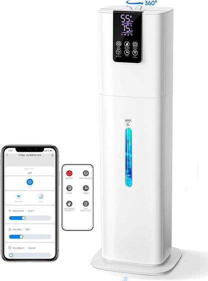 8L Smart Humidifiers for Bedroom Large Room, 2.1Gal Cool Mist Top Fill Diffuser Ambient Light, App & Remote Control, 3 Mist Modes, Quiet Humidifier for Home Office Plant