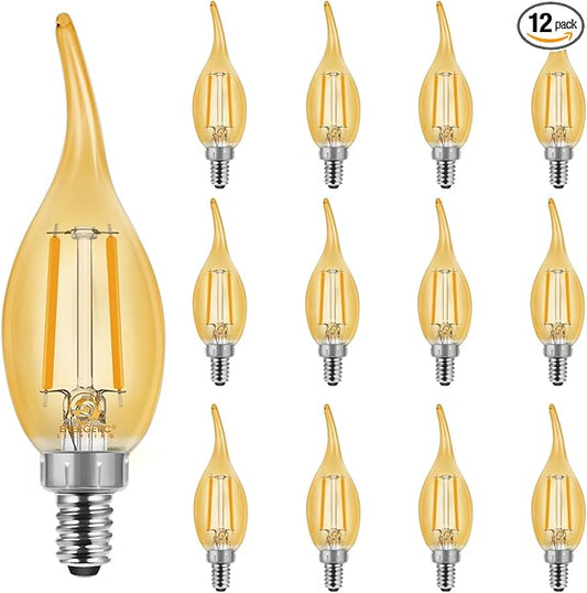 Energetic CA11 E12 LED Chandelier Light Bulbs 40W Equivalent, Dimmable LED Candelabra Bulbs, 2200K Amber White, 330LM, Amber Glass, 12 Pack