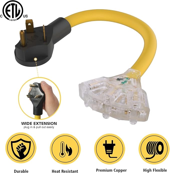 30 Amp to 20 Amp Adapter 110 RV Generator Distribution to Household Outlet