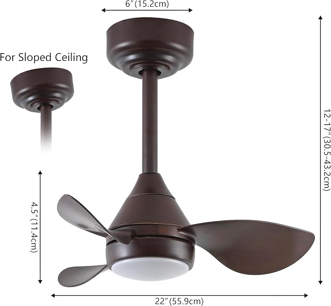 OVAL AIR AIR8000C Albini 22" Contemporary Minimalist 6-Speed Metal Mobile-App/Remote-Controlled Dimmable Smart Integrated LED Ceiling Fan for Living Room, Bedroom, Office, Olympic Dark Walnut