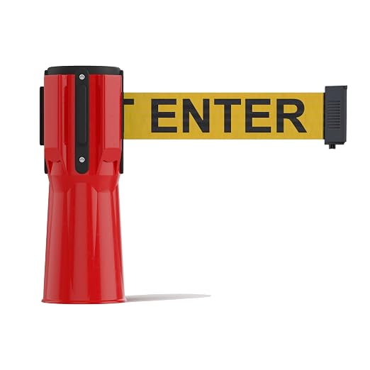 Trafford Industrial 11 ft Cone-Mounted Retractable Belt Barrier Red Case with Yellow with"Caution - DO NOT Enter" Black Letters Belt