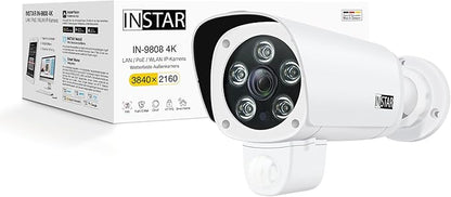 INSTAR IN-9808 4K Outdoor Security Camera White, LAN/Wi-Fi/PoE, HomeKit Secure Video, AI Person Detection, IR Night Vision, Microphone, Audio, PIR, RTSP, WPA3, MQTT, NDAA/TAA Compliant
