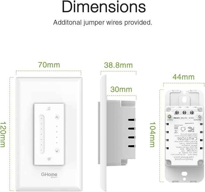 GHome Smart Dimmer Switch with 4-Speed Ceiling Fan Control, Ceiling Fan and Light Switch Combo with Dimmer Compatible with Alexa and Google Assistant, 2.4Ghz Only, Single-Pole, UL Certified