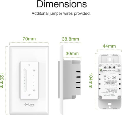 GHome Smart Dimmer Switch with 4-Speed Ceiling Fan Control, Ceiling Fan and Light Switch Combo with Dimmer Compatible with Alexa and Google Assistant, 2.4Ghz Only, Single-Pole, UL Certified