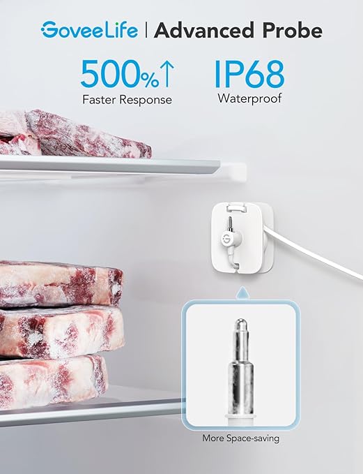 GoveeLife Freezer Thermometer Alarm, Smart Bluetooth Temperature Monitor Sensor for Refrigerator, 197 Ft Connecting Range APP Alert with Anti-False for Freezer (WiFi Gateway Not Included)